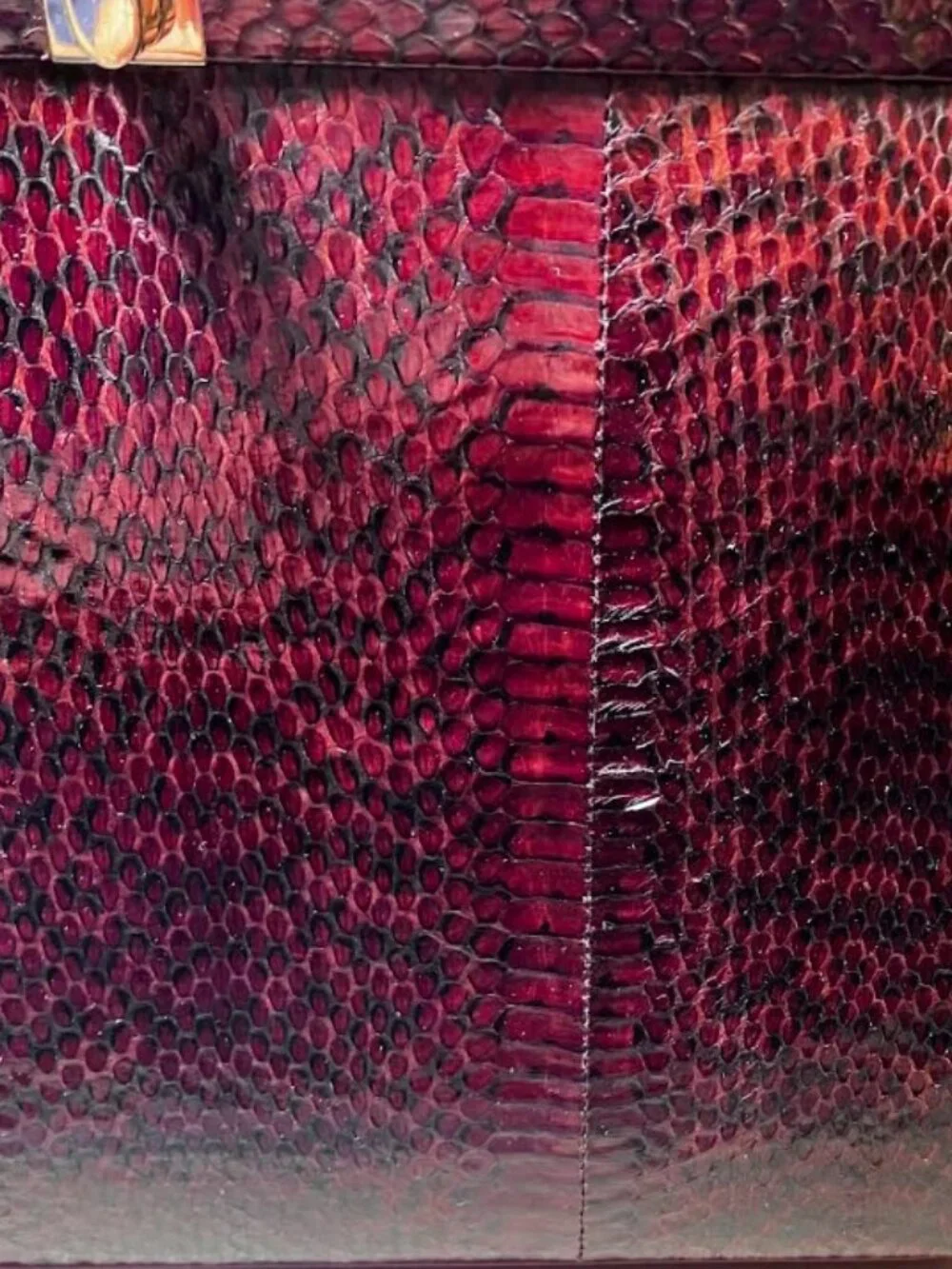 Unbranded Vintage Genuine Python Snakeskin Leather Bag Burgundy Red Black EUC